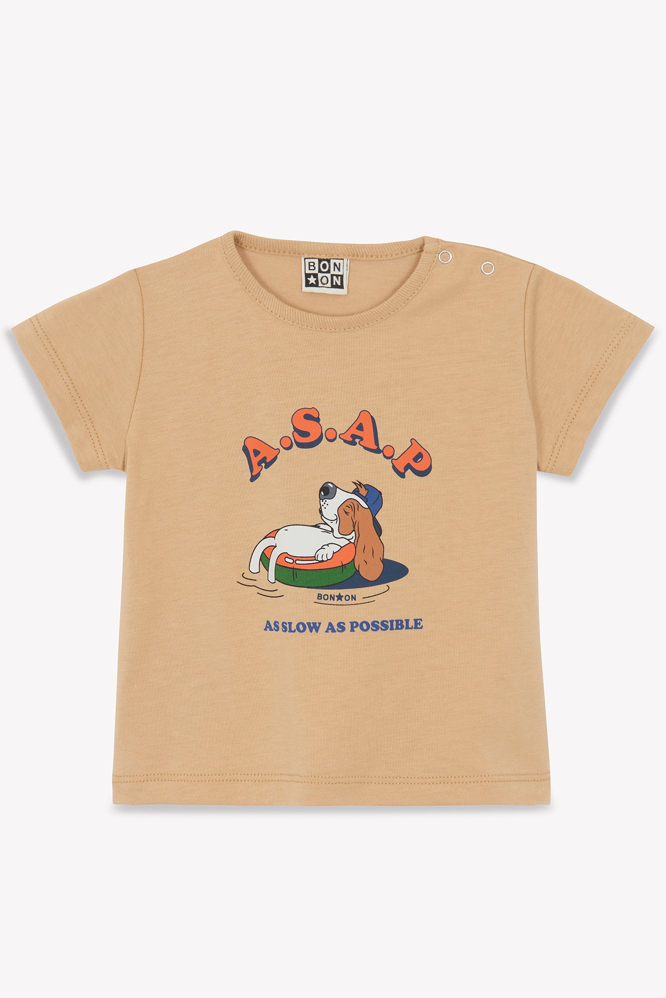 Tee-shirt - Tuba  beige sieste illustration "Chien Asap"