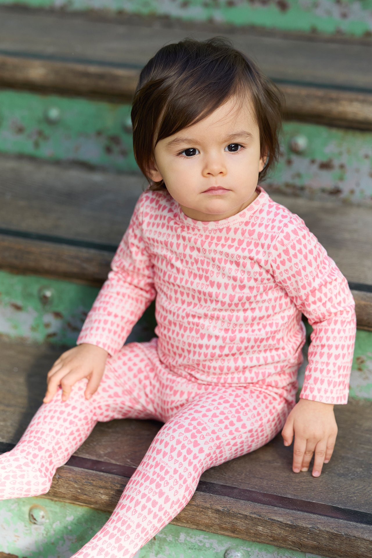 Pajamas - 100% organic cotton pink heart