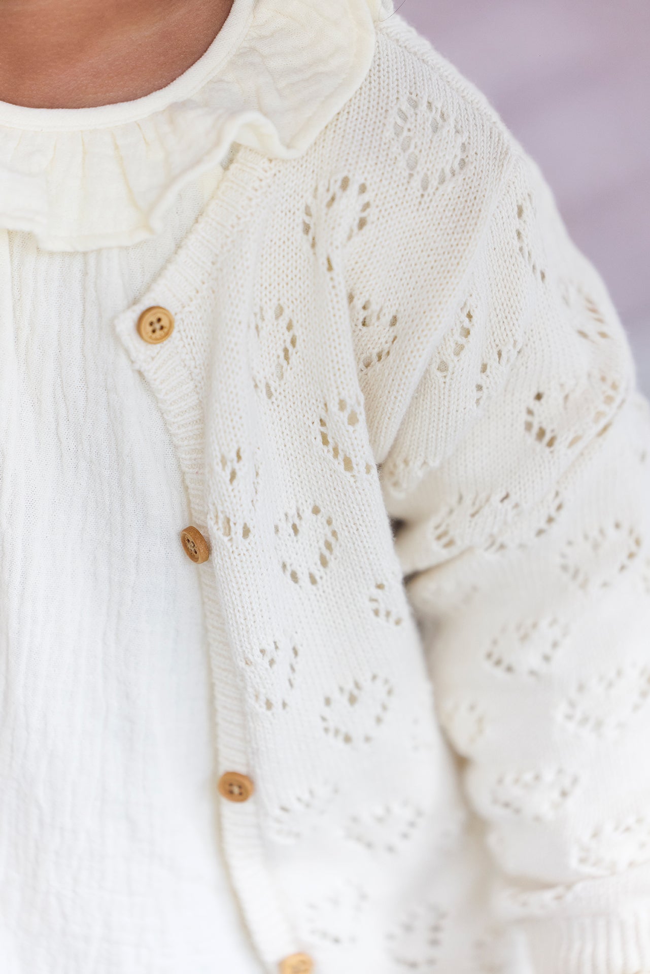 Cardigan - beige birth Baby with openwork coeurs in mesh