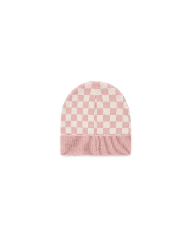 Bonnet - damier rose en tricot jacquard - Image alternative