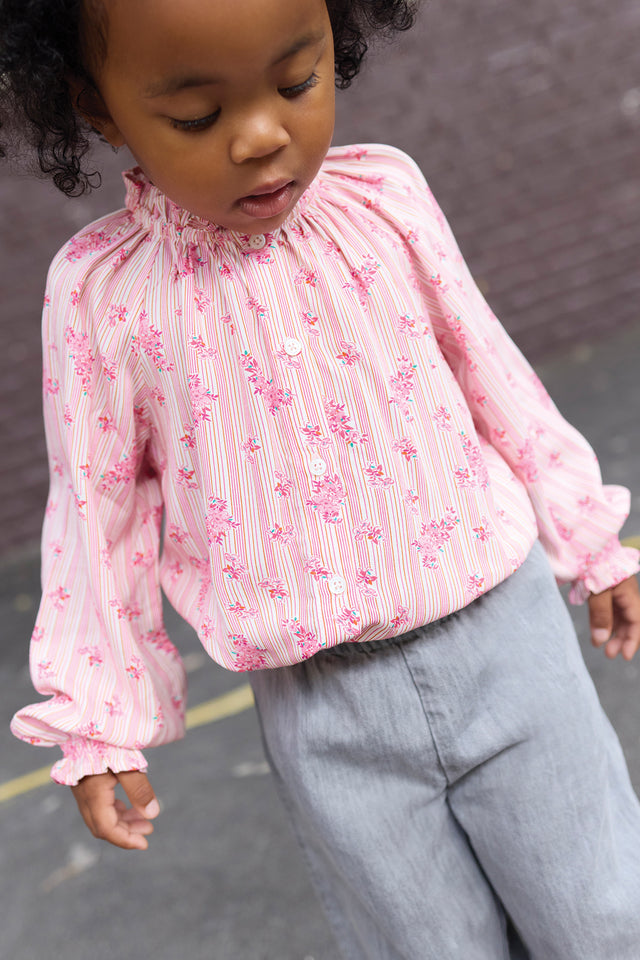 Blouse - Reina Pink Clear striped flowery - Image principale