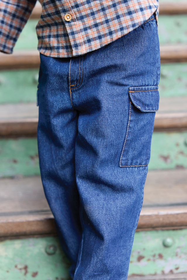 Pantalon - Cargo chambray bleu - Image principale