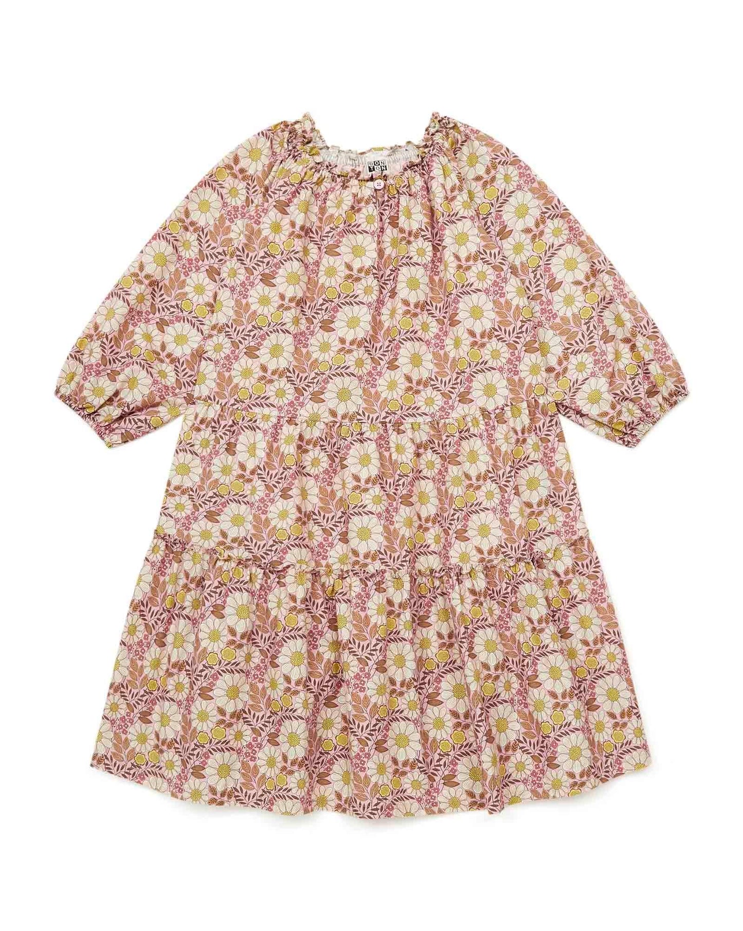 Dress - Félicie pink in cotton print flower daisy