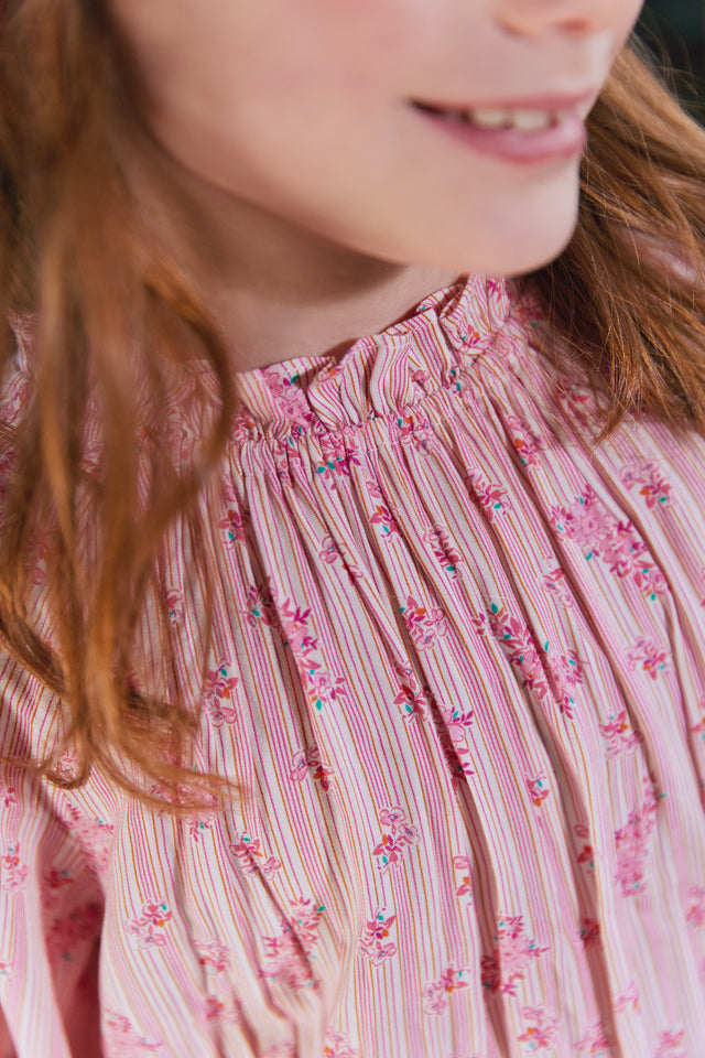 Blouse - string Pink Clear striped and flowery - Image alternative