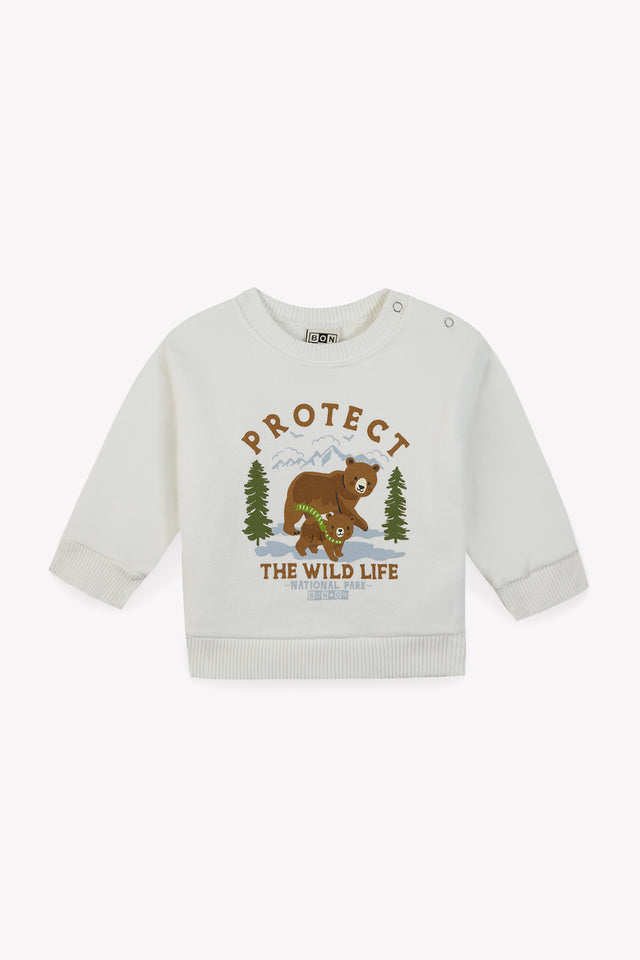 Sweatshirt - Smily Cream Bonton Illustration Bear - Image principale