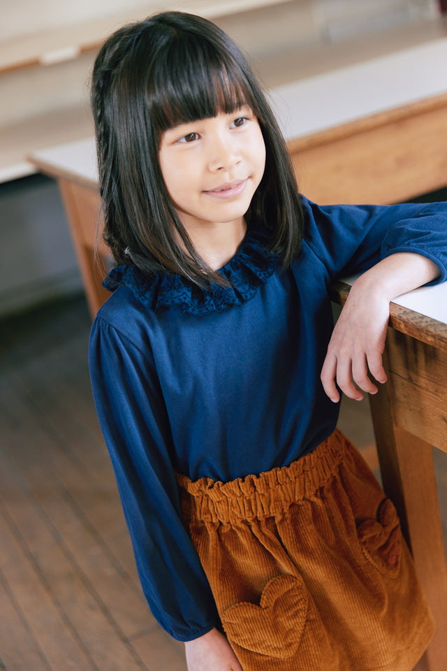 T-shirt - Juna Navy Bonton Ruffled collar - Image principale