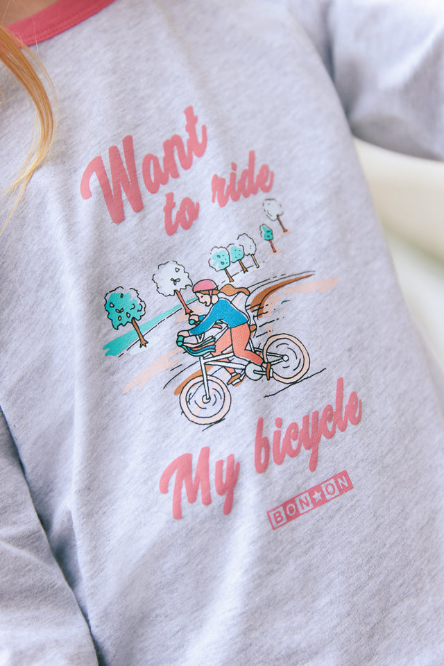 Tee-shirt - Tipi gris chiné illustration "Bicycle" - Image alternative