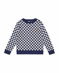 Sweater - Blue checkerboard in jacquard knitting