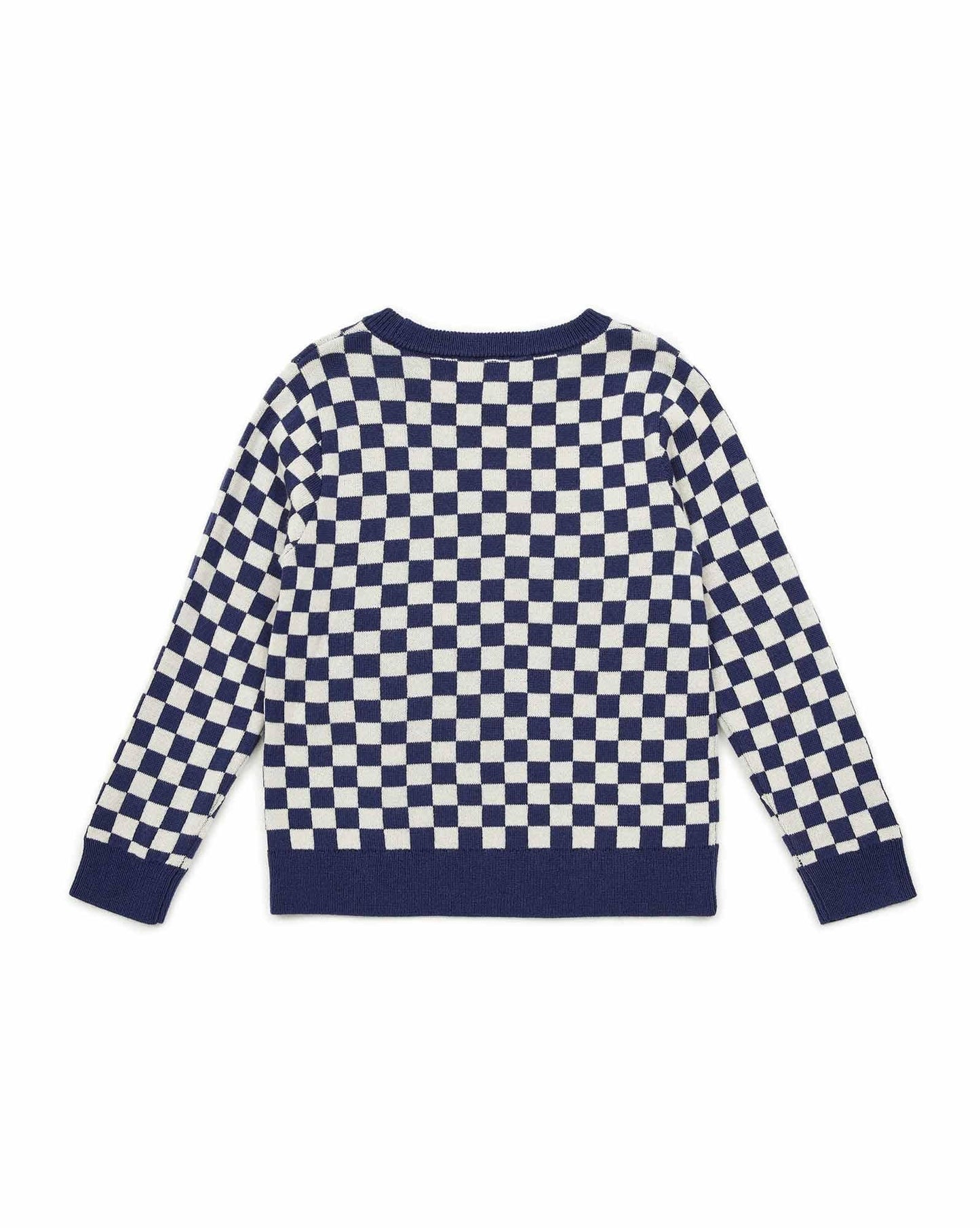 Sweater - Blue checkerboard in jacquard knitting