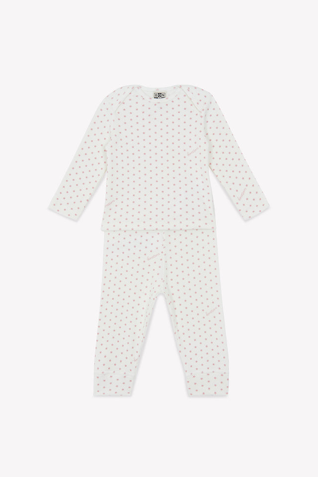 Ensemble - pyjama 2 pièces rose Bébé en coton imprimé étoiles - Image principale